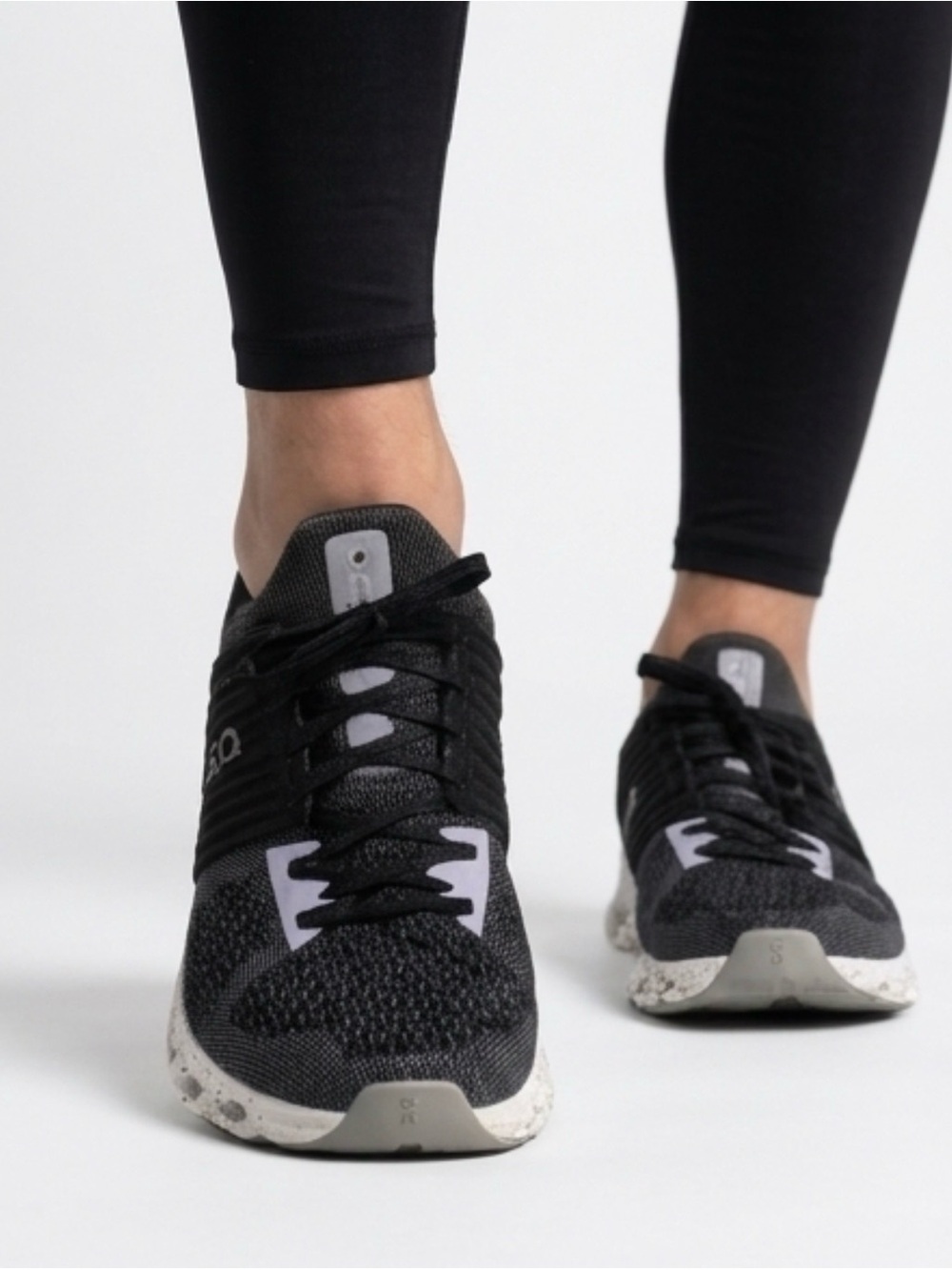 On Running Women's Black Knit Running Shoes with Gray Accents